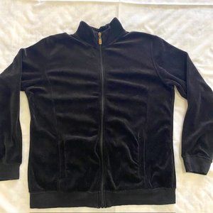 NY Apparel Ladies Track Jacket XL Black Velour  Tunnel neck zip up